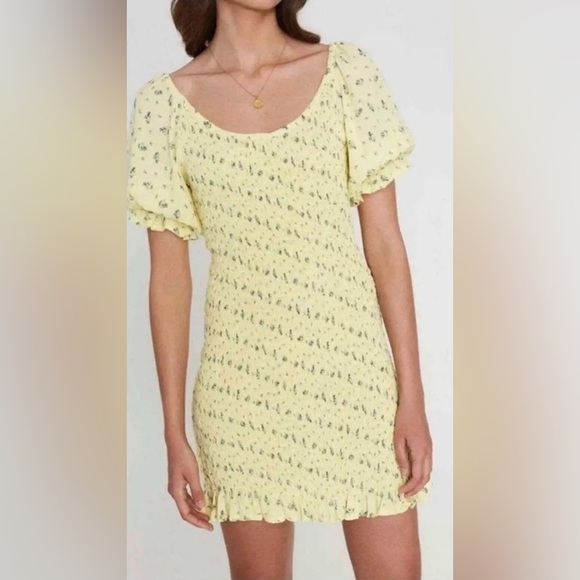 NWT Faithfull the Brand- Constantia Yellow Floral Puff Sleeve Dress. Size US 6 - Picture 4 of 12